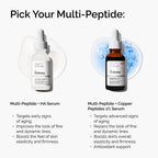 Choose between two Multi-Peptide serums: one with HA for early signs of aging and one with Copper Peptides for advanced signs. Both improve lines, firmness, and elasticity.